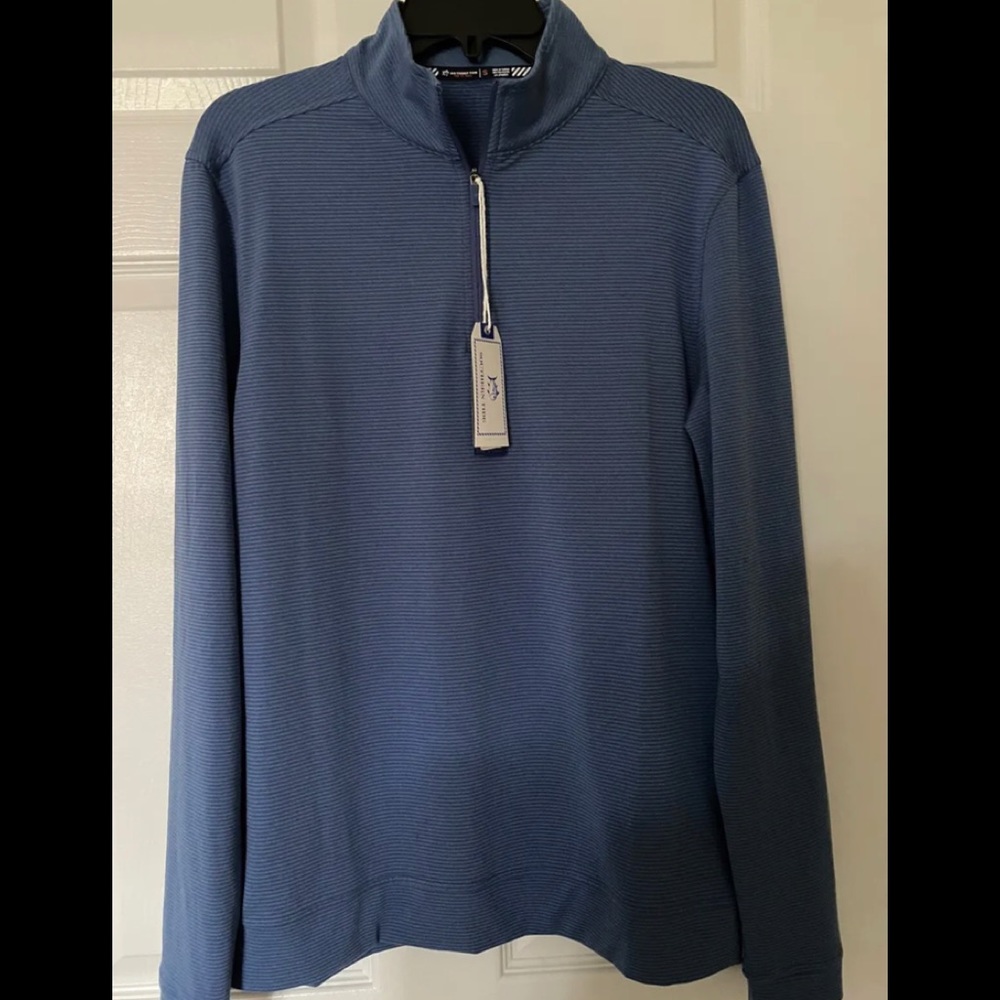 Southern Tide Cruiser Micro Stripe Performance 1/4 Zip T3 Pullover Blue SMALL